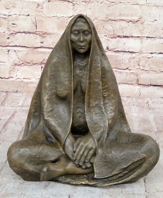 Bronze Statue Indian Chief Native American Sitting Art Deco Western Sculpture Gi