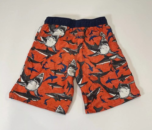 LL Bean Boys Size 8 Swim Trunks Shorts Sharks Orange Lined - Picture 4 of 9