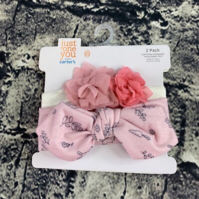 Just One You By Carter's Baby Girls Pink Flowers Bunnies Print 2 Headbands
