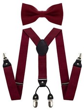 Maroon Burgundy Suspender and Silk Bow Tie Sets for Men Burgundy3
