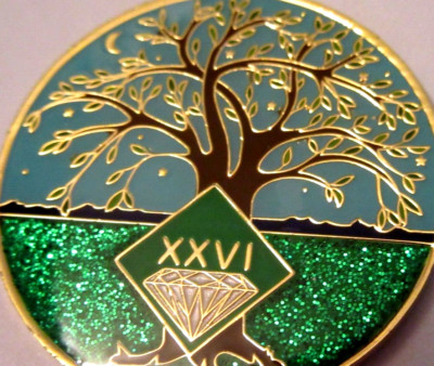 Narcotics Anonymous NA Tree Green 26 Year  Medallion Gold Black