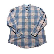 Izod Mens XL Blue  Pink Plaid Long Sleeve Button Down Dress Shirt