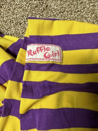 Ruffle Girl Infinity Scarf Purple And Yellow Gold Stripes - Picture 3 of 4