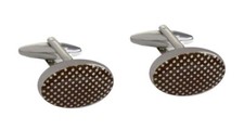 Manschettenkn&ouml;pfe silbern braun oval P&uuml;nktchen Optik + Box MK0131