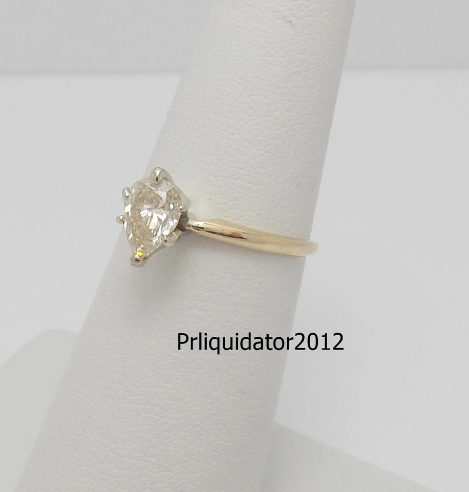 3/4CT Natural Pear Cut Diamond Solitaire Engagement Wedding Ring 14K Yellow Gold - Image 3 of 4