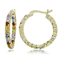 18k Gold over Silver Multi Gemstone Hoop Earrings