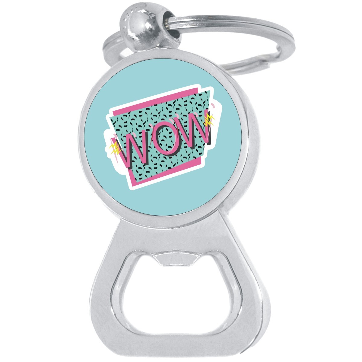 Retro Teal Pink 80s Bottle Opener Keychain Metal Beer Bar Tool Key Ring