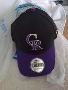 New Era Colorado Rockies 39Thirty Black Purple Stretch Fit Hat Small/Medium