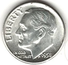 1958 ROOSEVELT DIME in BRILLIANT UNCIRCULATED CONDITION stk RD 1