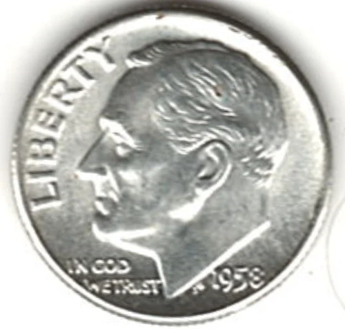 1958 ROOSEVELT DIME in BRILLIANT UNCIRCULATED CONDITION stk RD 1