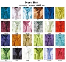 Kid's & Boy's Shiny Satin Casual Dress Shirts SET w/Tie & Hanky long sleeve KG05