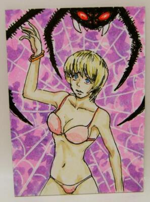 BIKINI BABE IN SPIDERWEB ISLAND NIGHTMARES SKETCH PAINTING ART CARD 1/1 2023