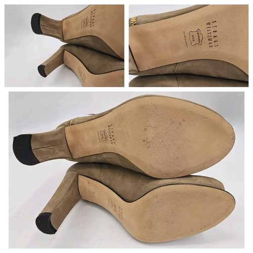 STUART WEITZMAN Size 9.5M JUMP Booties Tan Nubuck Peep Toe Gold Trimmings $498 - Picture 11 of 18