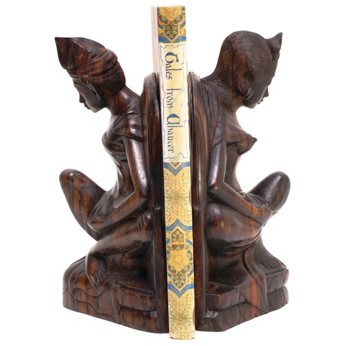 Bali Wood Bookends Hand Carved Set Prince & Princess Couple Sculpture Klungkung - Picture 10 of 13