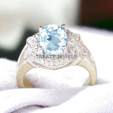 Aquamarine Oval Cut Gemstone With 925 Sterling Silver Ring For Men's #A185