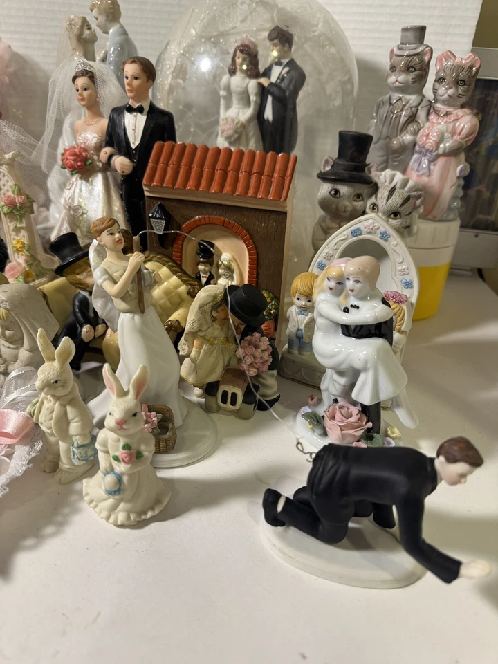 Vintage Wedding Cake Toppers Lot 30 Pieces Bride Groom Lace 50s 60s 70s Decor - Image 2 of 4