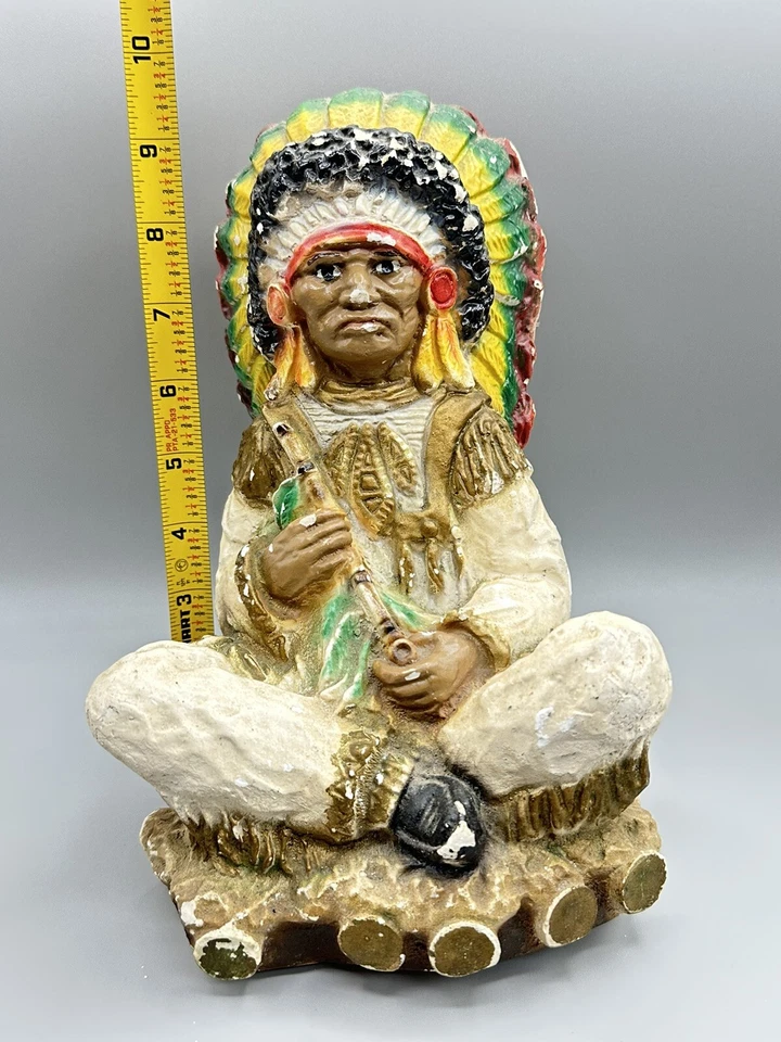 "Escultura de tiza de jefe nativo americano con pipa de paz de colección de 9 pulgadas" Foto 4 de 4