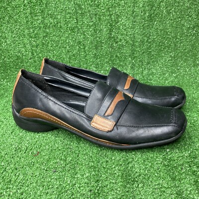 Basic Elements Shoes Womens 8.5 Casual Comfort Slip On Black Leather Loafers