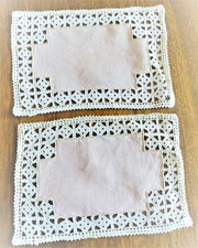  Napperons début XXe en lin rose et dentelle - 25 cm x 17 cm