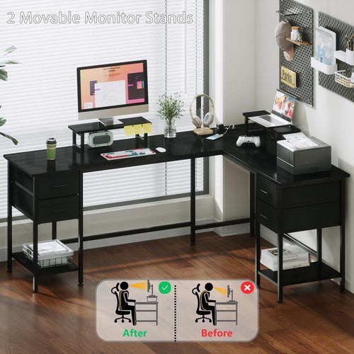 66" L Shaped Computer Desk, 94.4'' Home Office Desk with Power Outlets, 4 Adj... - Picture 6 of 7