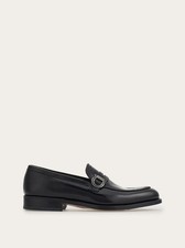 FERRAGAMO MEN'S BLACK GENUINE CALF LEATHER BUCKLE LOAFERS MSRP 1060
