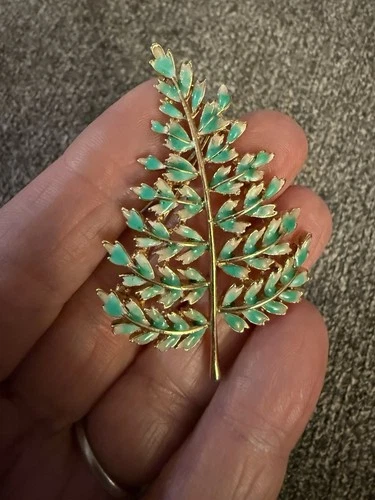 Gold Tone Fern Leaf Tree Brooch Autumn Fall Vintage Costume Jewelry