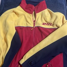Vintage DHL Full Zip Fleece Jacket Sweater Multicolor Color Block CB Large