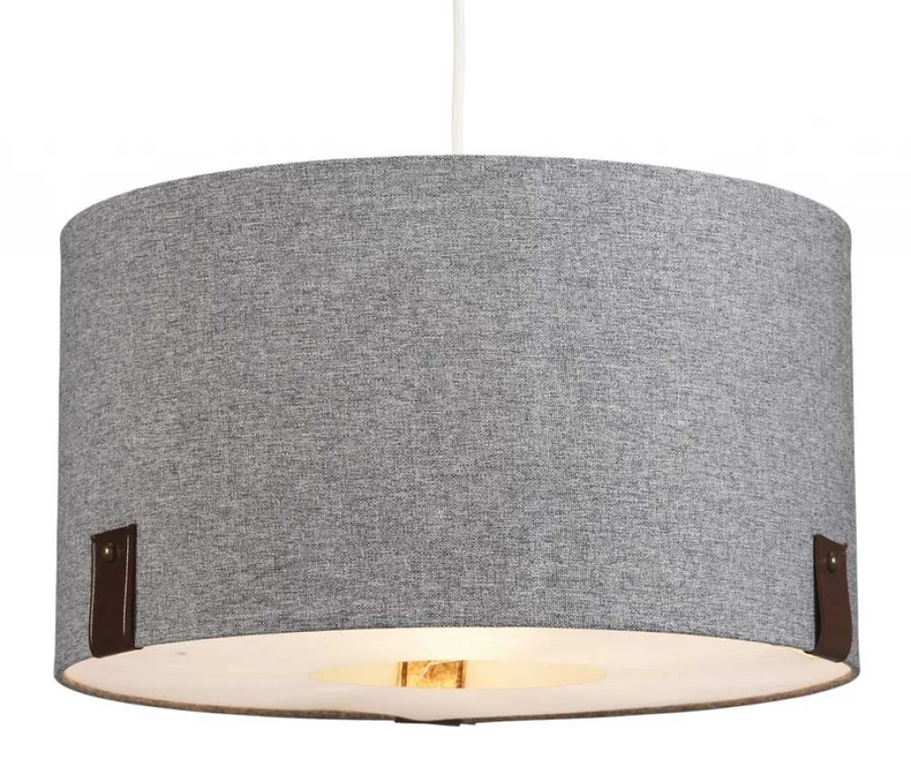 Lampshade Grey 16"" Logan Soft Fabric Drum 400mm Oaks Lighting 202/16 SG