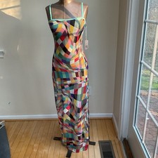 Ellie Katie Me.sh Dress Maxi Spaghetti Straps Check Multicolor Women's Size M