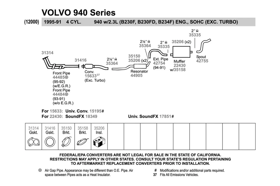 For Volvo 940 1991-1994 Walker Aluminized Steel Exhaust Extension Pipe Foto 3 de 4