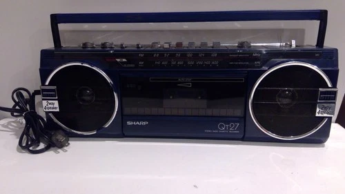 1980'S BLUE Sharp QT27 WORKS!! Vintage Retro Boom Box Stereo Radio FREE SHIPPING