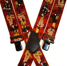 Mens Braces 2" or 1.5" Heavy Duty Brown Jazz Music Design Black Clips for Work