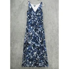 Chaps Dress Womens Large Maxi Paisley Stretch Knit Boho Summer Comfort Blue