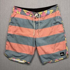 Quiksilver Striped Board Shorts Mens Size 34 Waist Casual Style Surf Beach Swim
