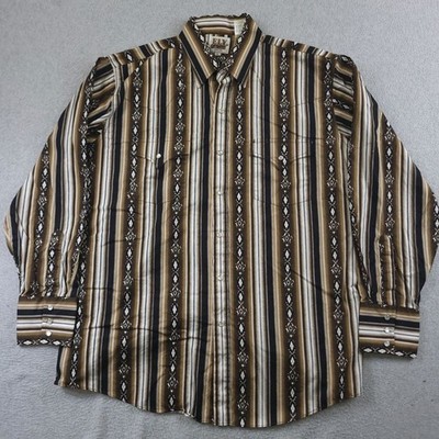 Ely Cattleman Shirt Mens Large Brown Southwestern Stripe Pearl Snap Western Cut