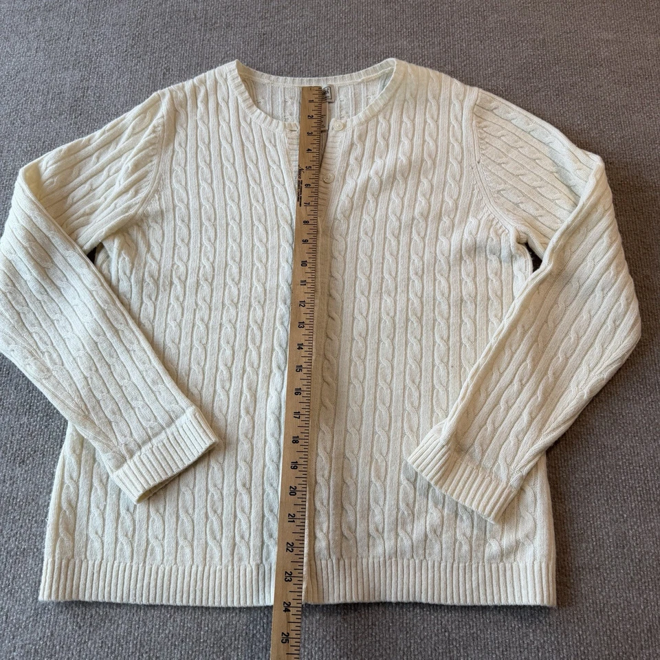 L.L. Cardigã feminino Bean grande macio marfim malha cabo suéter lã de cordeiro - Imagem 3 de 4