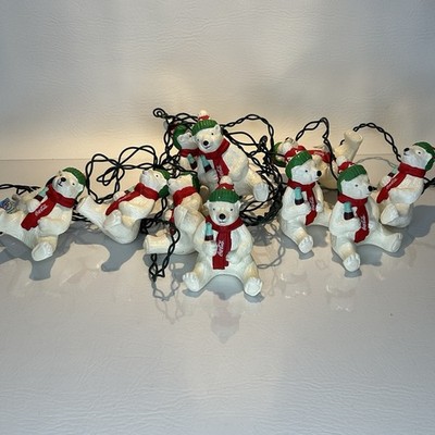 Polar Bear Coca-Cola String Light 10 Pc Set - Vintage 1998 Blow Mold Tested