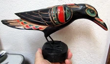 Hand Carved Tribal style Wood Raven figure 12 inches long, great Home Decor