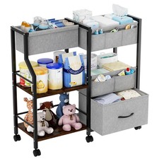 Baby Diaper Caddy Organizer and Storage, 3 Tier Rolling Cart with Dividers an...