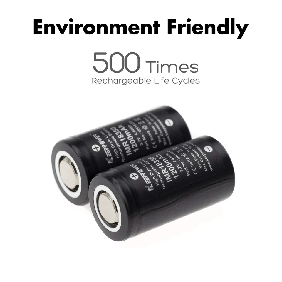 Batería de iones de litio 2 piezas tapa plana 18350 10A descarga IMR 1200mAh 3,7V UH1835P Foto 2 de 3
