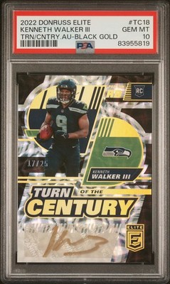 2022 Donruss Elite Turn Century Auto #TC18 Kenneth Walker Black Gold PSA 10