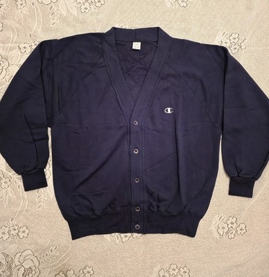 NOS Vintage 90s Champion Logo Embroidered Cardigan Lrg, Navy Blue, Made In Italy