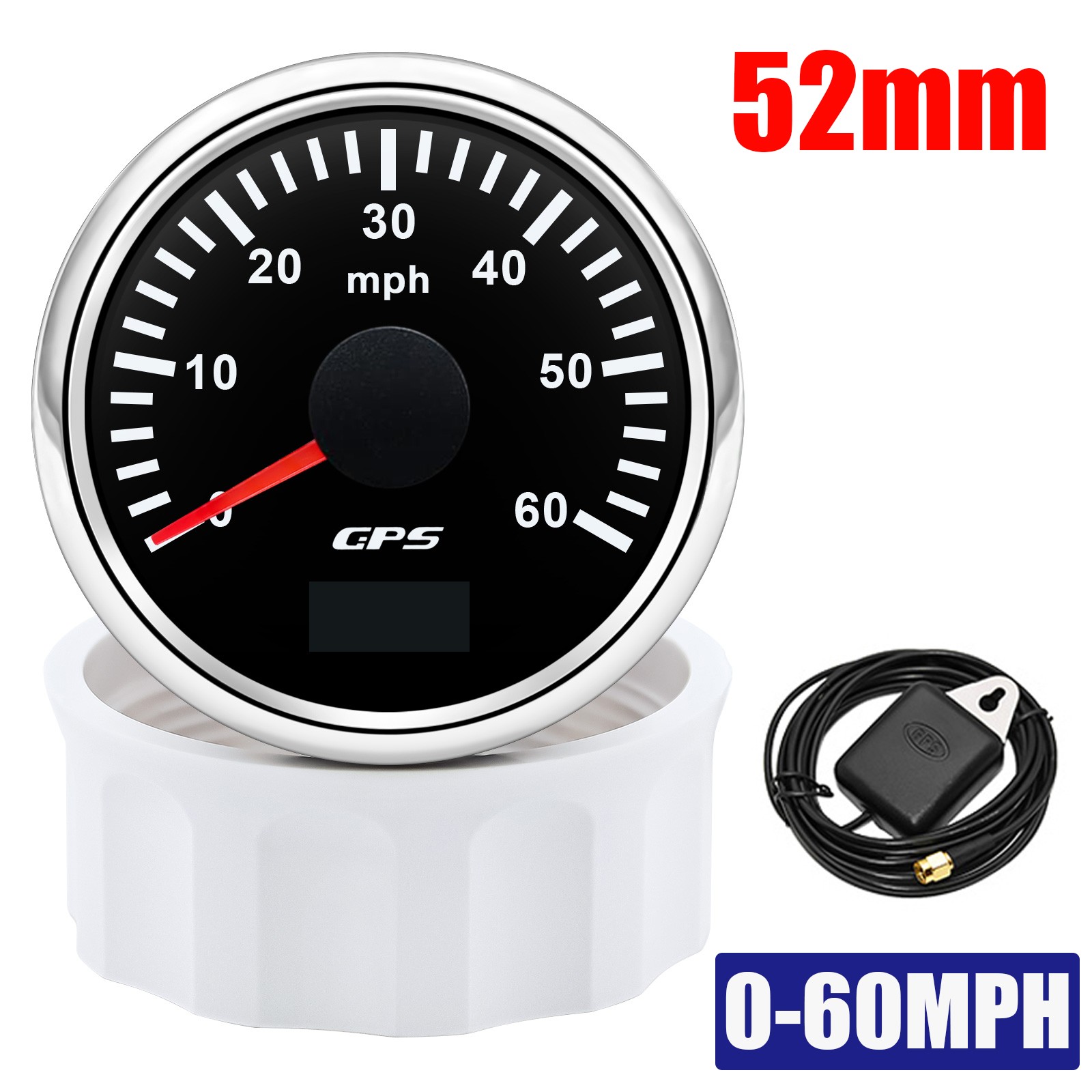 52mm Black GPS Speedometer 0-60MPH 7-Color LED for Car Boat Motorcycle