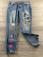 Disney Mickey Mouse Distressed Mom Jeans. Size 34 Medium Wash Denim