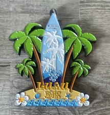LUAU 5K Tropical Surfboard Palm Tree Hanging Metal Plaque Sign, Small