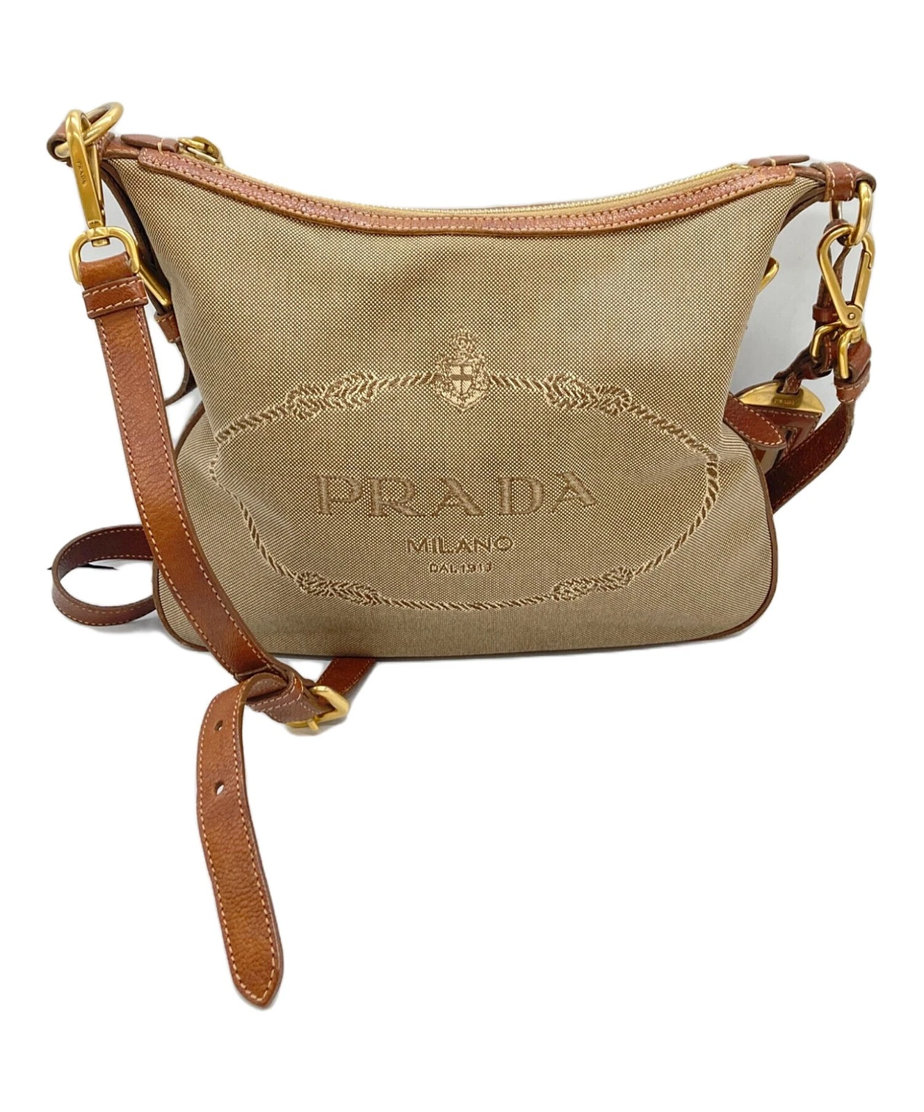Prada — Prada Jacquard Logo Canvas Shoulder Bag BT0706 Brown #TFB6397