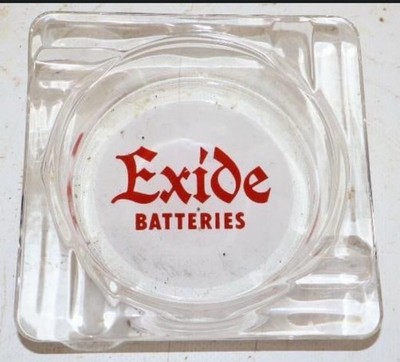 Vintage Exide Batteries Clear Glass Advertising Ash Tray