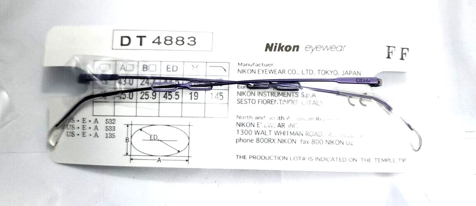 Gafas Nikon Titanio Pequeño Delgadas Violeta Metal Ovalado Marco 45-19 145 Nuevas Foto 4 de 4