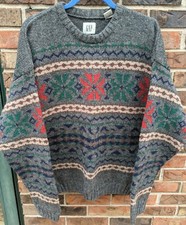 GAP Mens Chunky Ski Shetland Wool sweater Vintage Nordic Style L pullover unisex