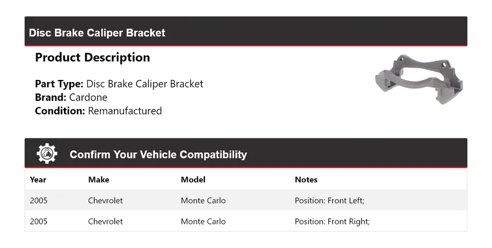 Soporte de pinza de freno de disco Cardone para Chevrolet Monte Carlo 2005 Foto 2 de 4